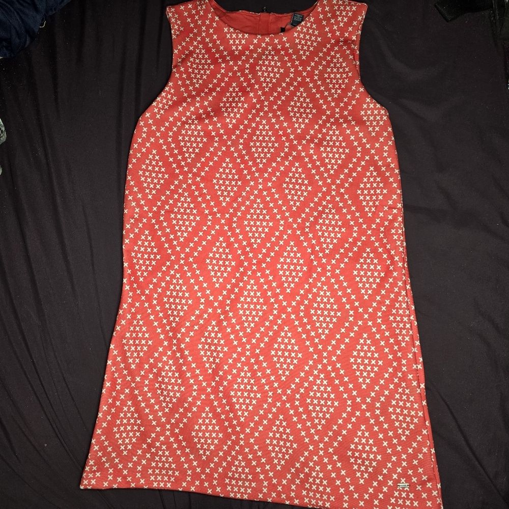 NEW Tommy Hilfiger Sleeveless Shift Dress-Womens XL-Peach/White Diamond Pattern